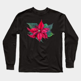 Elegant Poinsettia Pattern - Black Long Sleeve T-Shirt